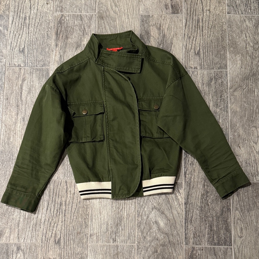 Chelsea & Violet Olive Green Bomber Jacket with Striped Hem